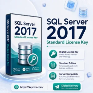 SQL Server 2017 Standard License Key product image for KeyRiva, designed for business database and server deployment with digital delivery.