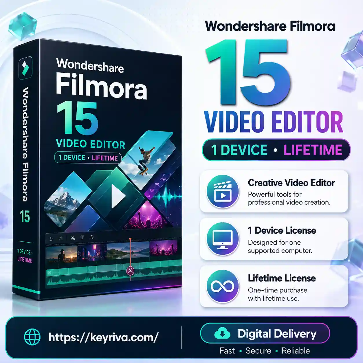 Wondershare Filmora 15 Video Editor – 1 Device Lifetime Wondershare Filmora 15 Video Editor 1 Device Lifetime - Image 1