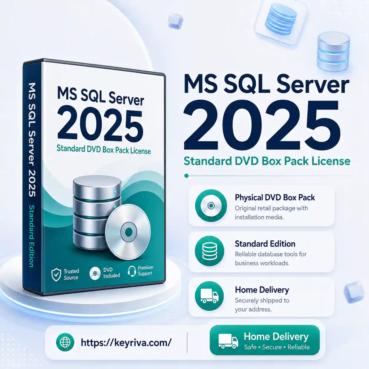 Buy MS SQL Server 2025 Standard DVD Box Pack License at KeyRiva with physical home delivery Buy MS SQL Server 2025 Standard DVD Box Pack License at KeyRiva with physical home delivery
