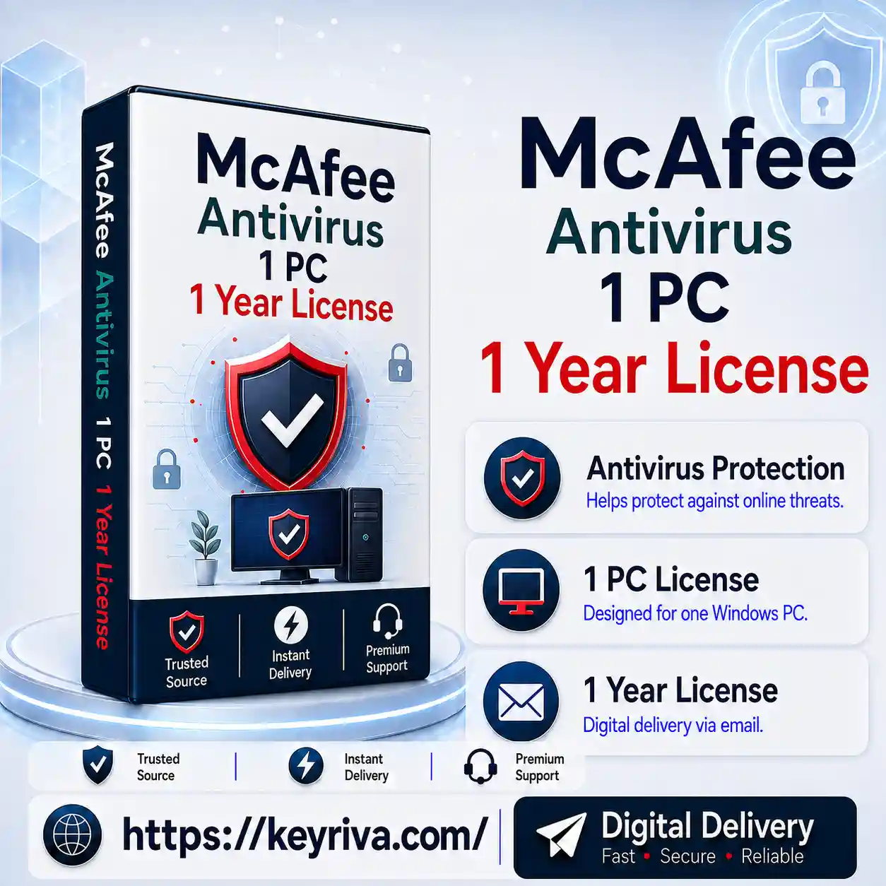 McAfee Antivirus 1 PC 1 Year License McAfee Antivirus 1 User 1 Year License - Image 1
