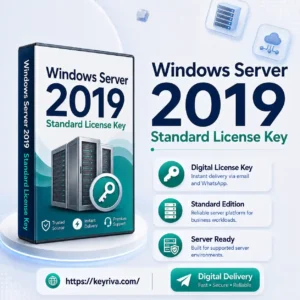 Windows Server 2019 Standard License Key product image for KeyRiva, designed for business servers, infrastructure workloads and fast digital delivery.