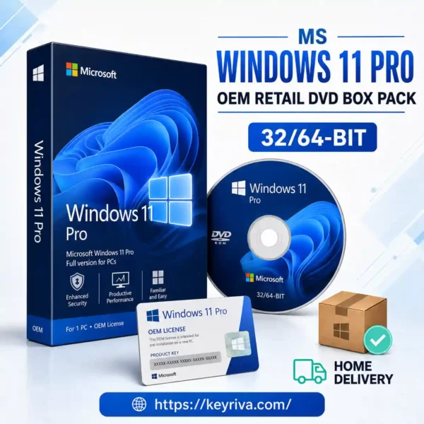 MS Windows 11 Pro OEM Retail DVD Box Pack License – Home Delivery (32/64-bit)